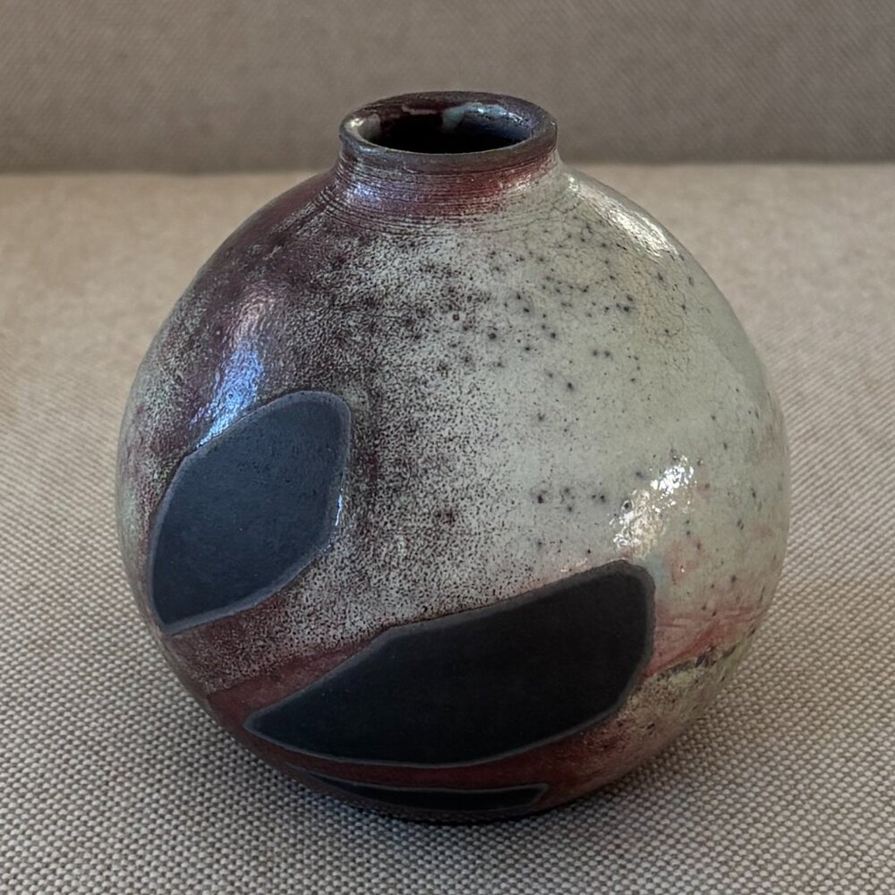 Small Round Hand Made Raku Vase